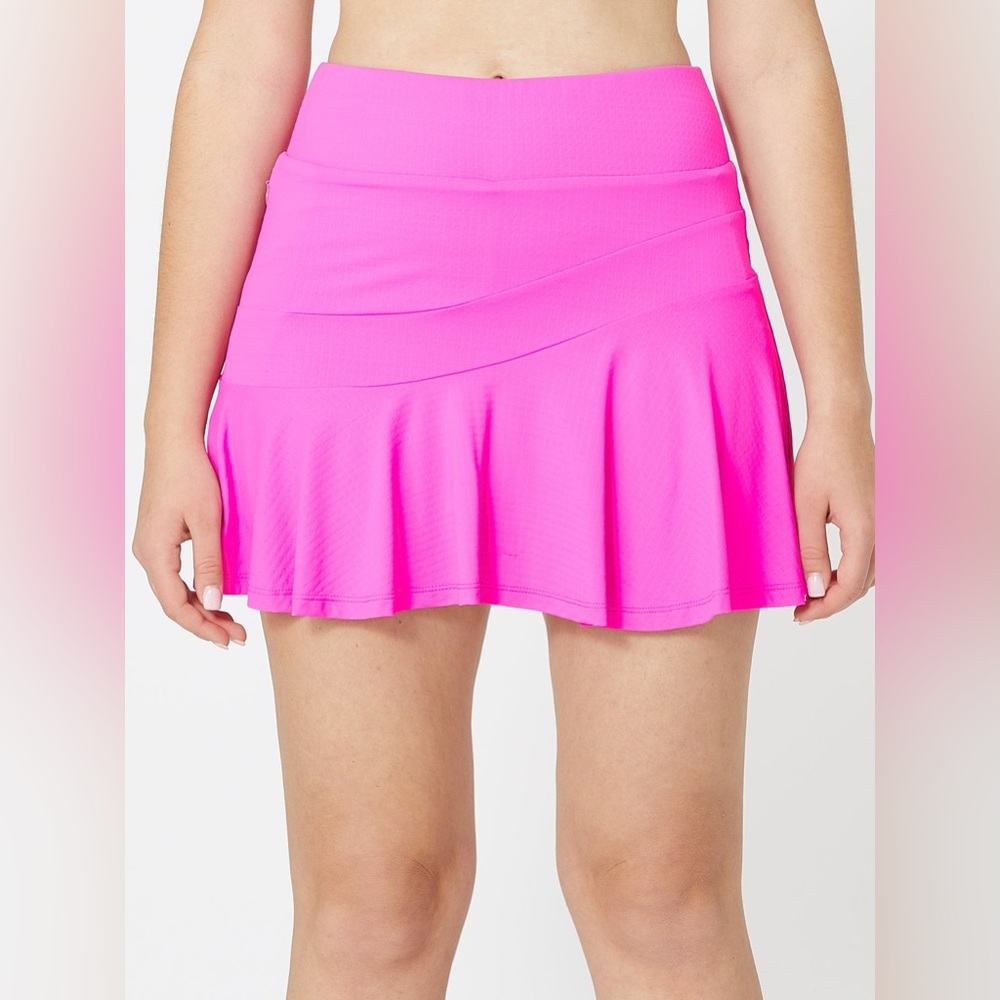 IBKUL Tennis Hot Pink UPF 50+ Mini Zip Pocket Pull On Flounce Skort Skirt L - Picture 13 of 13